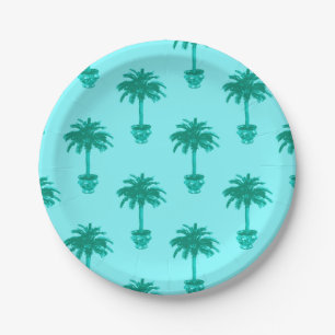 Potted Palm Tree in Turquoise and Aqua Paper Plate