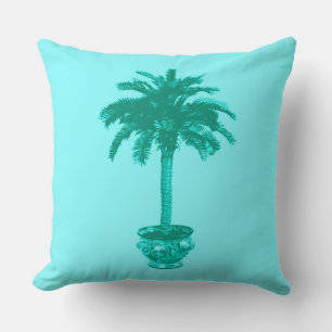 Potted Palm Tree in Turquoise and Aqua Throw Pillow