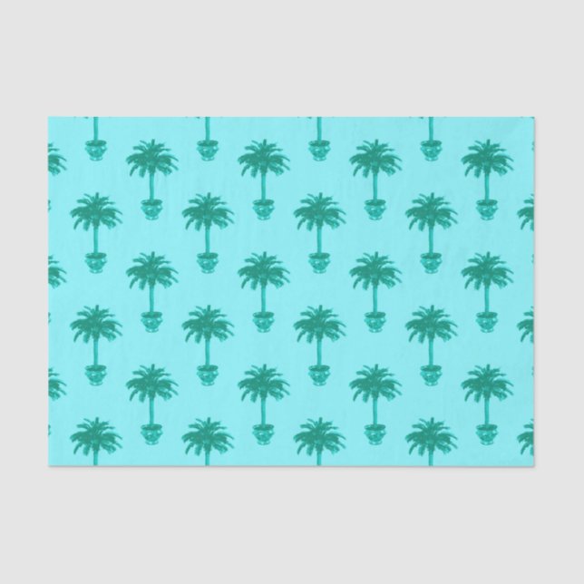 Potted Palm Tree in Turquoise and Aqua Tissue Paper (Front)