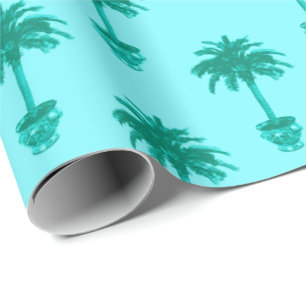 Potted Palm Tree in Turquoise and Aqua Wrapping Paper