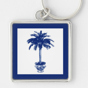 Potted Palm Tree - navy blue and white Keychain