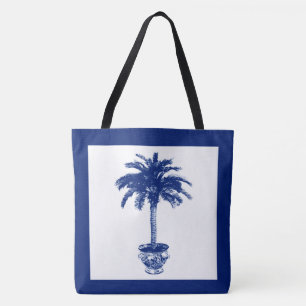Potted Palm Tree - navy blue and white Tote Bag