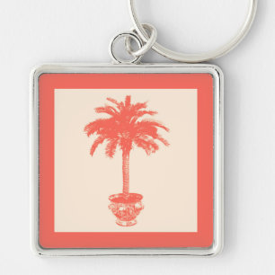 Potted Palm Tree - shades of coral orange Keychain