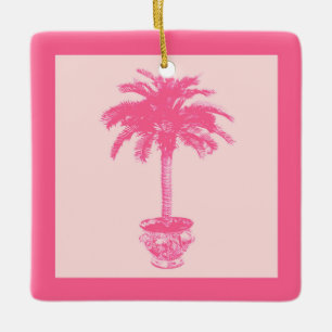Potted Palm Tree - shades of coral pink Ceramic Ornament