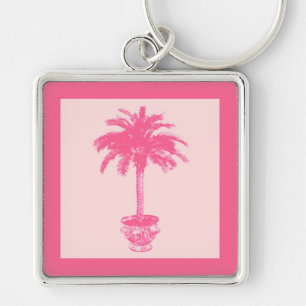 Potted Palm Tree - shades of coral pink Keychain