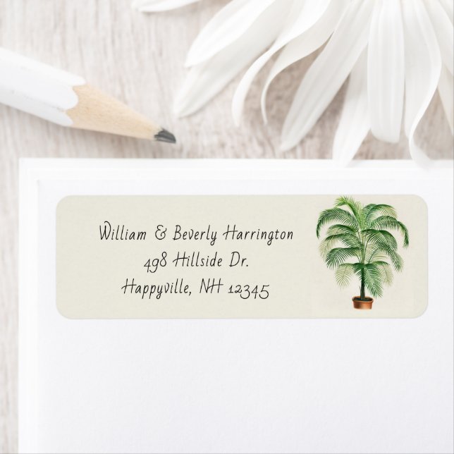 Potted Palm Tree Skinny White Address Label (Insitu)