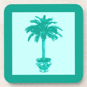 Potted Palm Tree - turquoise and aqua Coaster