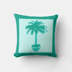 Potted Palm Tree - turquoise and aqua Throw Pillow