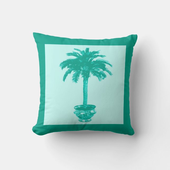 Potted Palm Tree - turquoise and aqua Throw Pillow (Front)