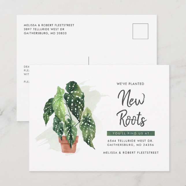 Potted Plant Change of Address Botanical Moving Announcement Postcard (Front/Back)