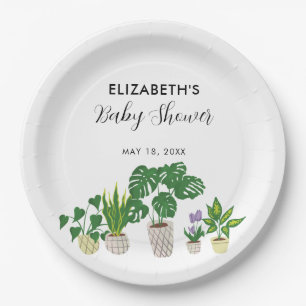 Potted Plants Baby Shower Bloom Greenery Botanical Paper Plate