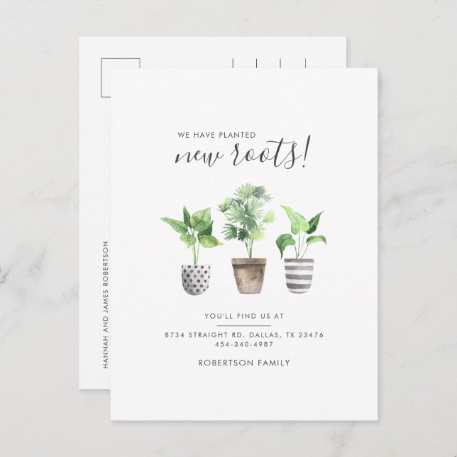 Potted Plants Boho New Address Botanical Moving Announcement Postcard (Front/Back)