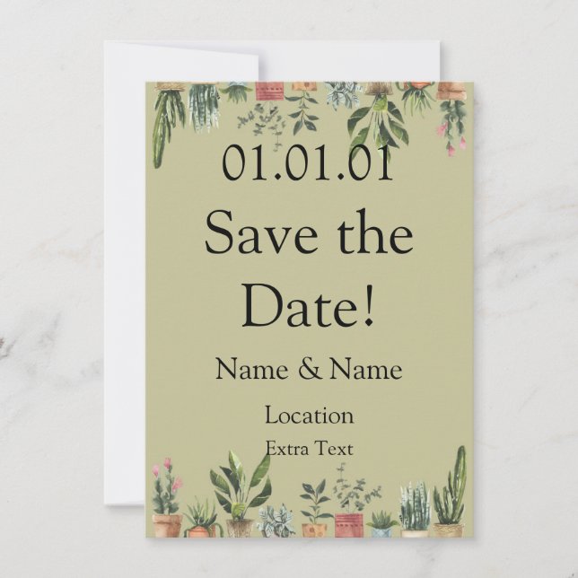 Potted Plants Boho Save the Date Invitation (Front)