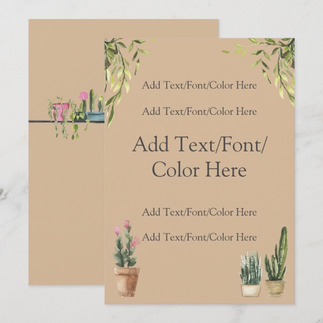 Potted Plants Boho Wedding Invitation (Front/Back)