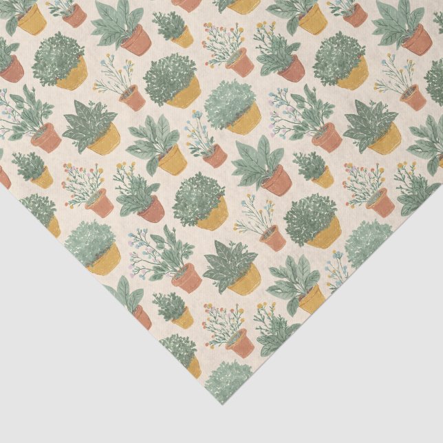 Potted Plants Botanical Illustration Style Medium Tissue Paper (Detail)