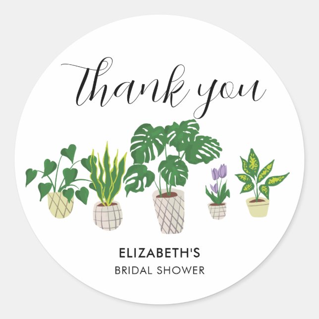 Potted Plants Bridal Shower Greenery Thank you  Classic Round Sticker (Front)
