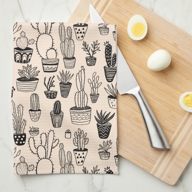 Potted Plants Cacti Succulents Handmade Pattern Kitchen Towel (Quarter Fold)