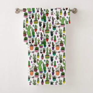 Potted PLants Cactus Succulent Cute Pattern Bath Towel Set