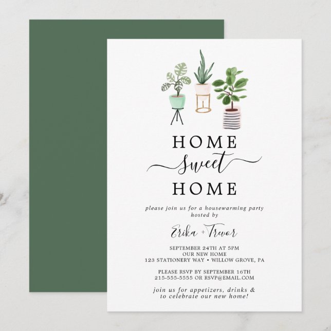 Potted Plants Home Sweet Home Housewarming Party Invitation (Front/Back)