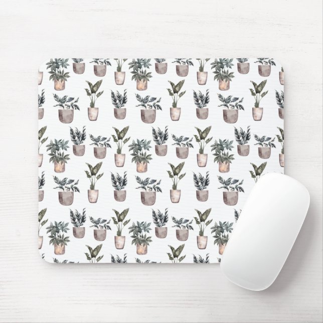 Potted Plants On White Mouse Pad (With Mouse)