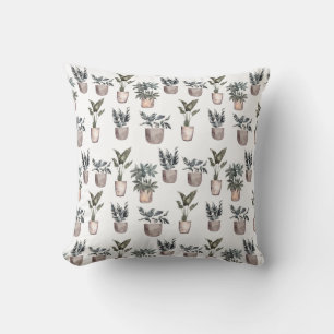 Potted Plants On White Throw Pillow