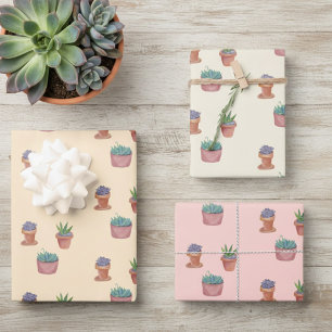 Potted Plants Succulents and Cacti Watercolor Gift Wrapping Paper Sheet