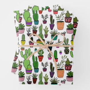 Potted Plants Succulents Cacti Colorful Cute Gift Wrapping Paper Sheet