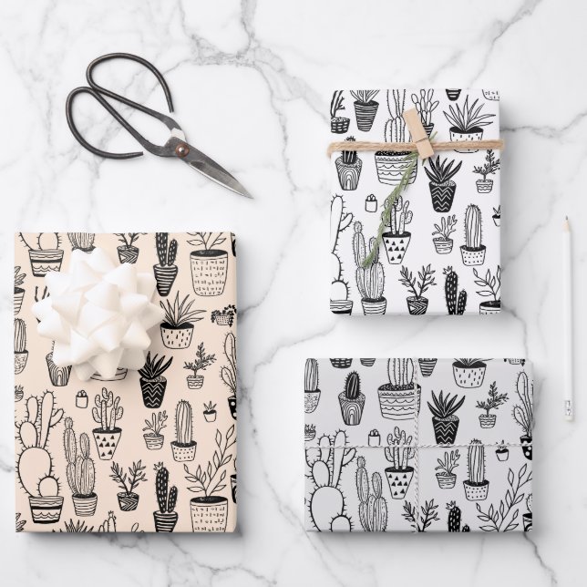 Potted Plants Succulents Cacti Handmade Chic Gift Wrapping Paper Sheet (Front)