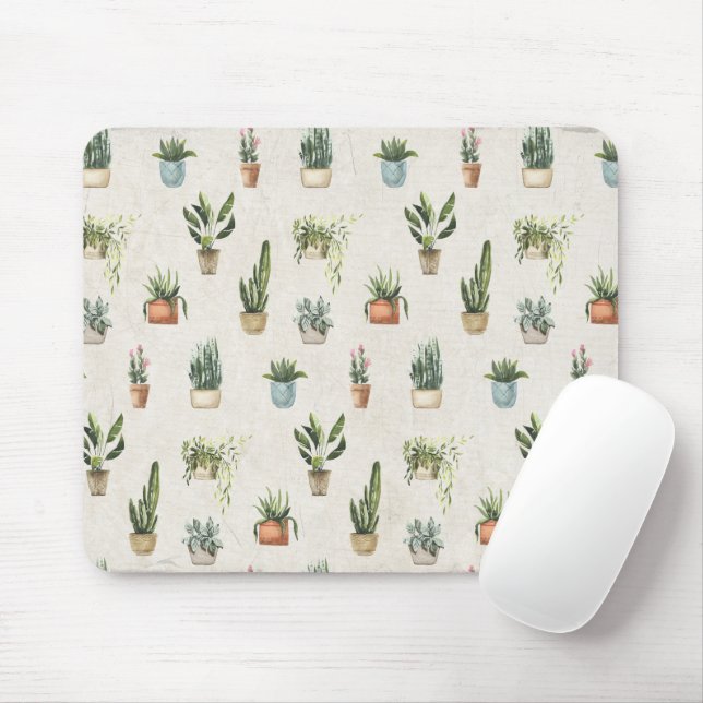 Potted Plants Watercolor Design Mouse Pad (With Mouse)