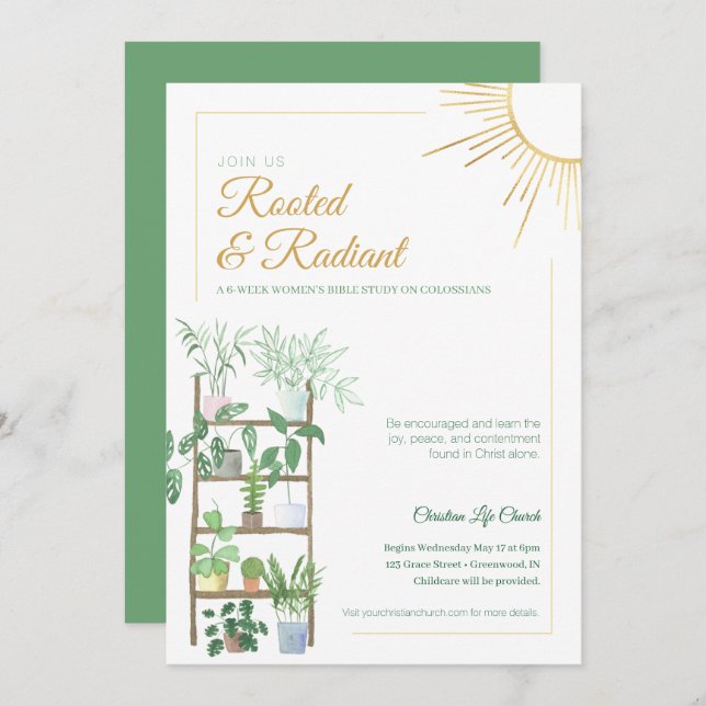 Potted Plants Watercolor Women's Bible Study Invitation (Front/Back)