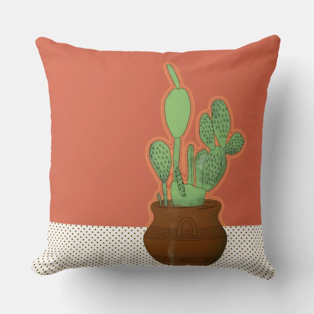 Potted Prickly Pear Throw Pillow (Front)