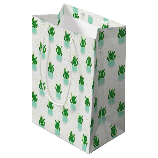 Potted Sansevieria Snake Plant Print Medium Gift Bag (Front Angled)