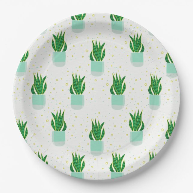 Potted Sansevieria Snake Plant Print Paper Plate (Front)