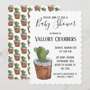 Potted Succulent Cactus Baby Shower Invitation
