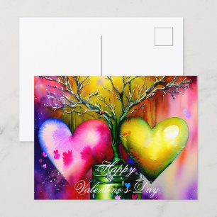 Potted tree and hearts valentine postcard