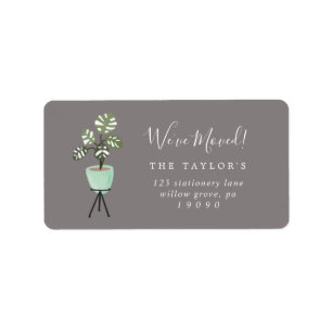 Potted Tropical Plant   Gray New Address Label