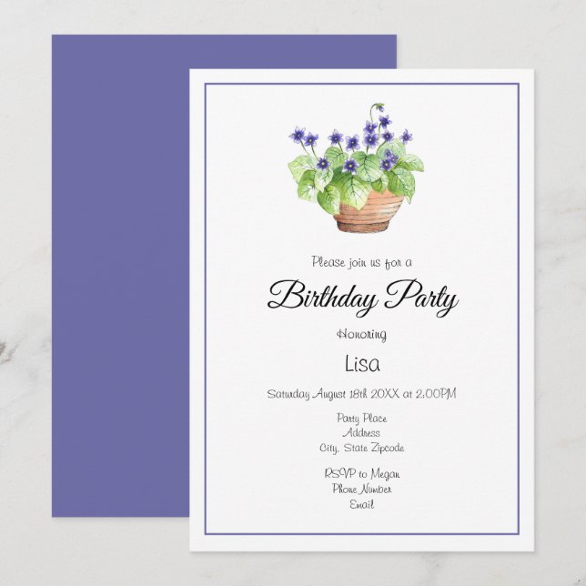 Potted Violets Invitation (Front/Back)