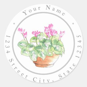 Potted Watercolor Cyclamen Classic Round Sticker