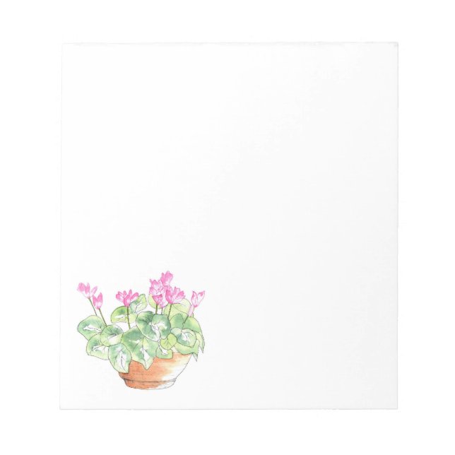 Potted Watercolor Cyclamen Notepad (Front)
