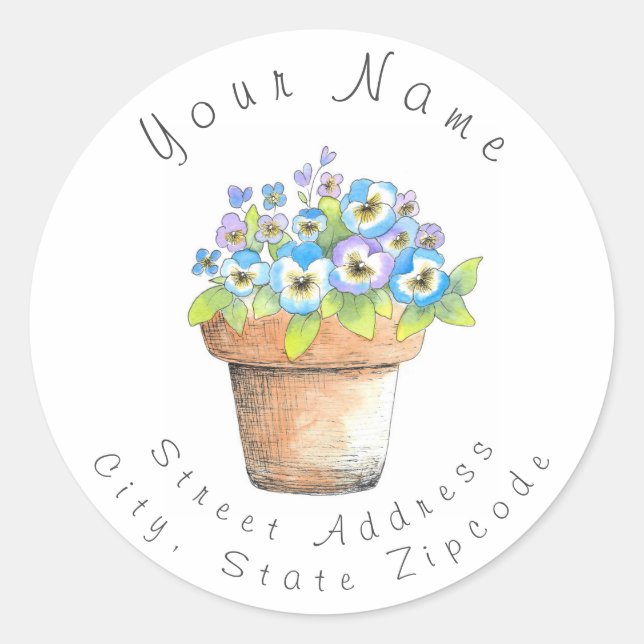 'Potted Watercolor Pansies' Address Label (Front)