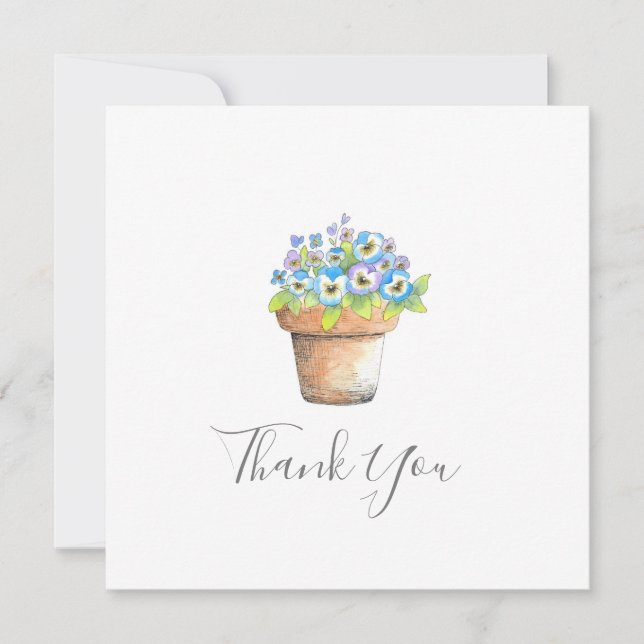 Potted Watercolor Pansies Thank You Card (Front)