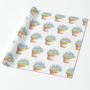 Potted Watercolor Pansies Wrapping Paper