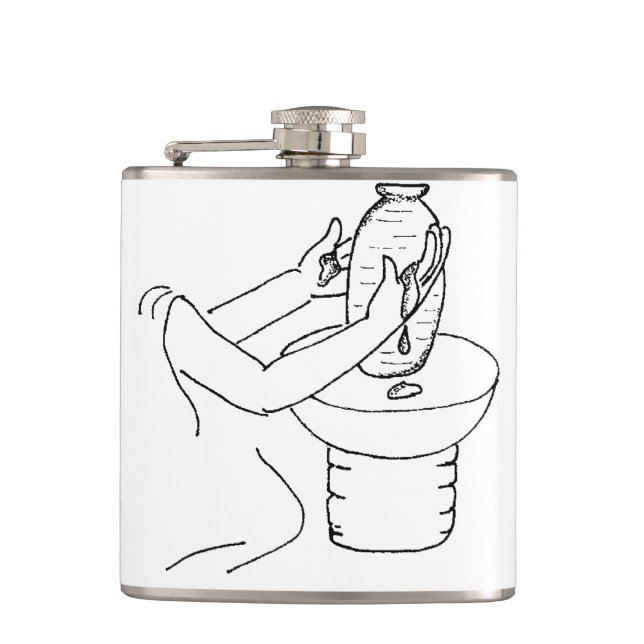 Potter Shaping Vase Sketch Ceramic Workshop Hip Flask (Front)