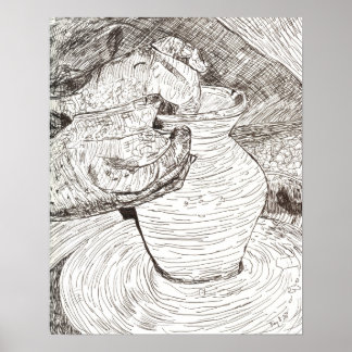 Potter's Hands and Pot Poster