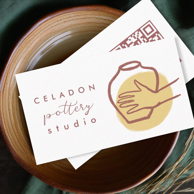 POTTERY Ceramics Studio Elegant Hand-drawn QR Code Business Card (POTTERY Ceramics Studio Elegant Hand-drawn QR Code Business Card
)
