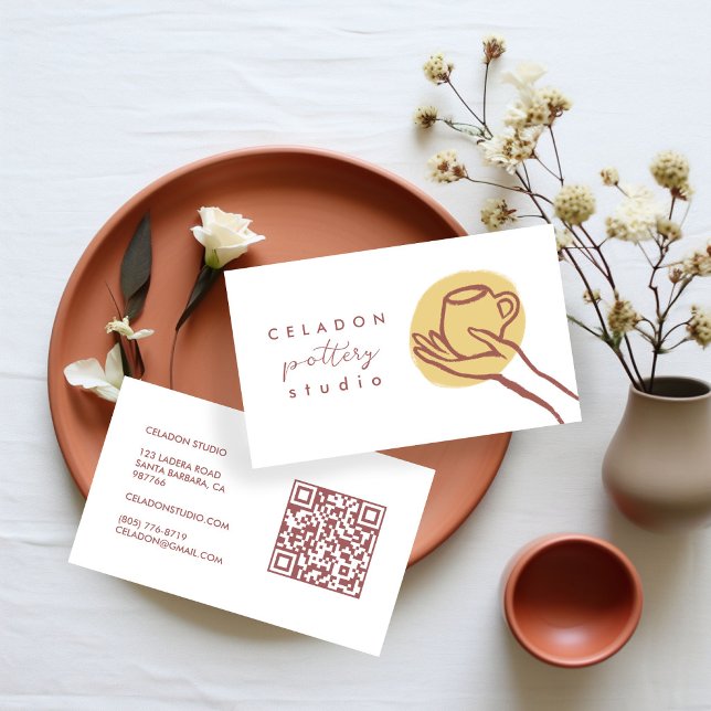 POTTERY Ceramics Studio Elegant Hand-drawn QR Code Business Card (POTTERY Ceramics Studio Elegant Hand-drawn QR Code Business Card
)