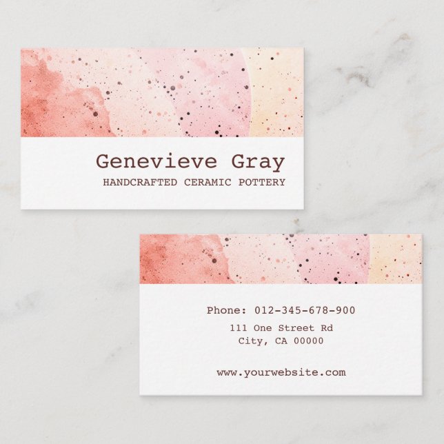 Pottery Handcrafted Modern Clean Texture Pink Rosé Business Card (Front/Back)