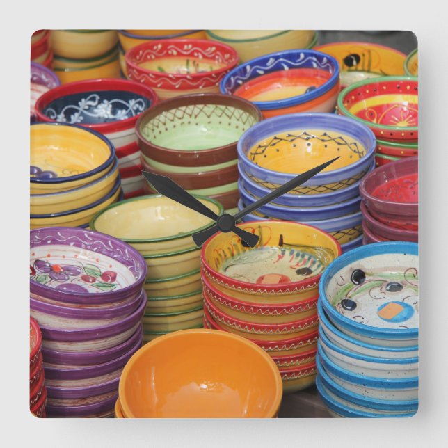 Pottery in the Provence Square Wall Clock (Front)