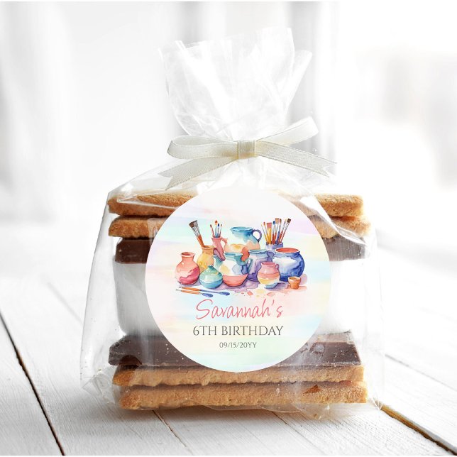 Pottery Painting Birthday Party Classic Round Sticker (Creator Uploaded)