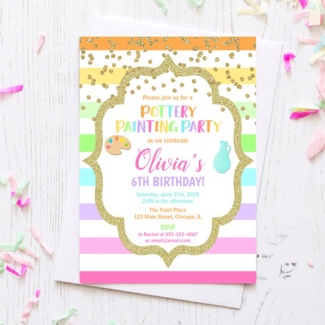 Pottery painting paint birthday party invitation (Creator Uploaded)